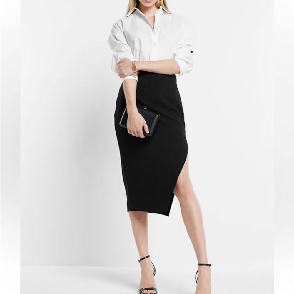 Stylist Super High Waisted Side Slit Midi Pencil Skirt NWT Black